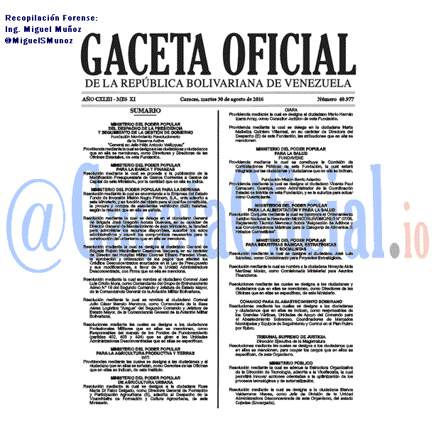 Gaceta Oficial 40977 del 29 agosto 2016
