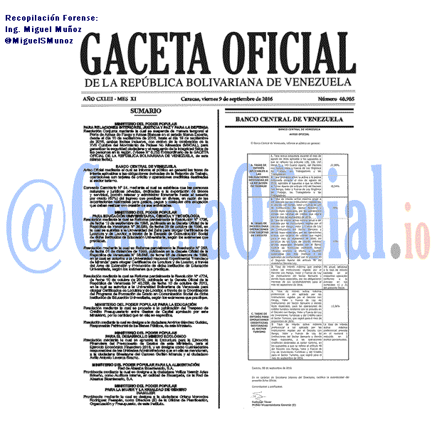 Gaceta Oficial 40985 del 9 Septiembre 2016