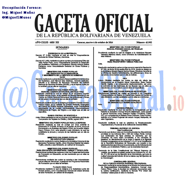 Gaceta Oficial 41002 del 4 Octubre 2016