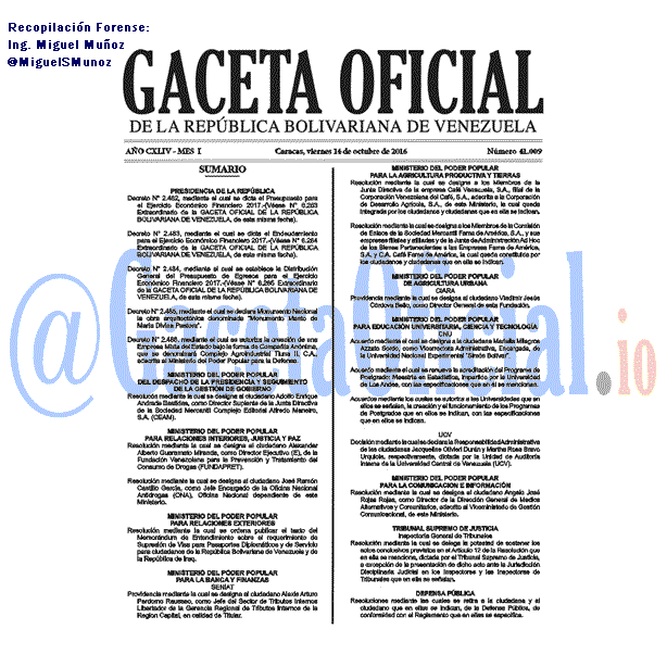 Gaceta Oficial 41009 del 14 octubre 2016