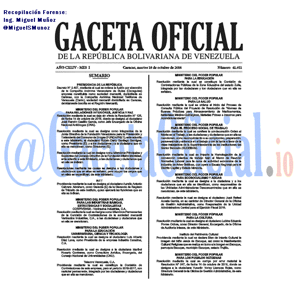 Gaceta Oficial 41011 del 18 octubre 2016