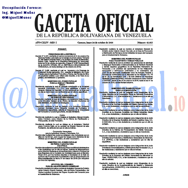 Gaceta Oficial 41015 del 24 octubre 2016