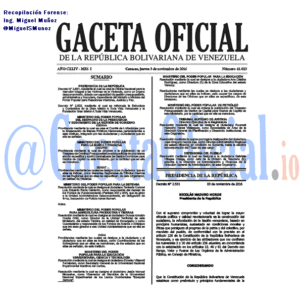 Gaceta Oficial 41023 del 3 noviembre 2016