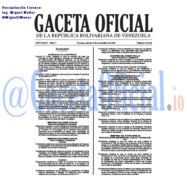 Gaceta Oficial 41026 del 8 noviembre 2016