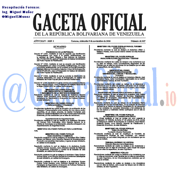 Gaceta Oficial 41027 del 9 noviembre 2016
