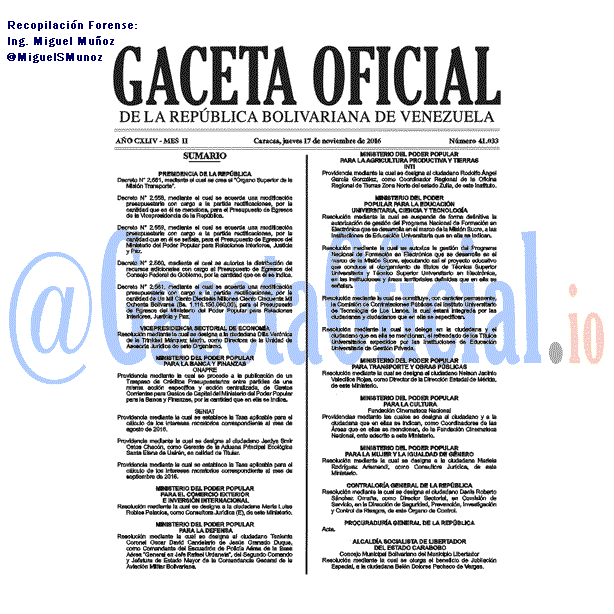 Gaceta Oficial 41033 del 17 Noviembre 2016
