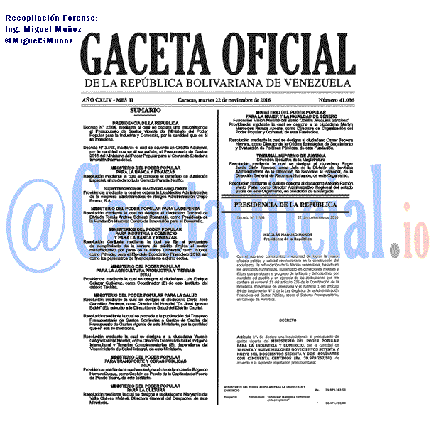 Gaceta Oficial 41036 del 22 Noviembre 2016