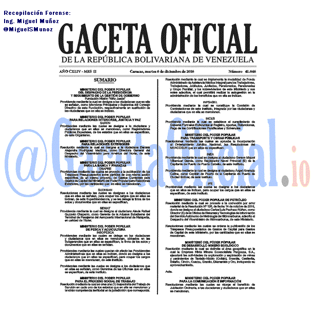 Gaceta Oficial 41046 del 6 diciembre 2016
