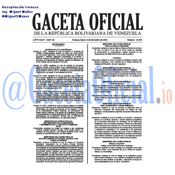 Gaceta Oficial 41050 del 12 diciembre 2016