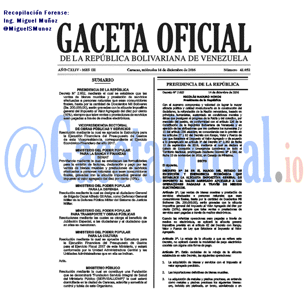 Gaceta Oficial 41052 del 14 diciembre 2016 