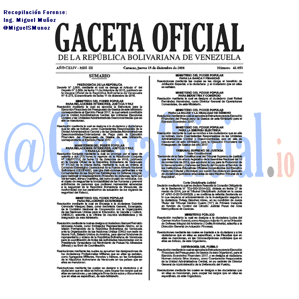 Gaceta Oficial 41053 del 15 diciembre 2016 