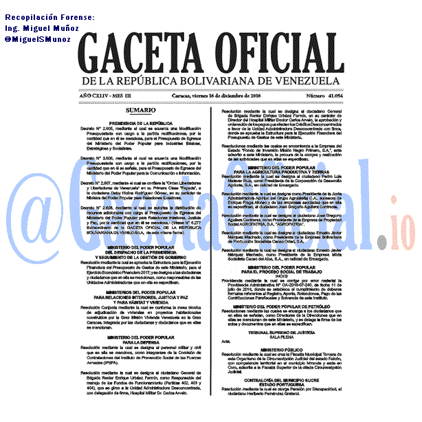 Gaceta Oficial 41054 del 16 diciembre 2016