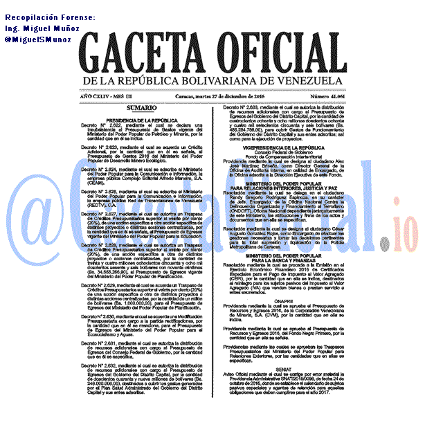 Gaceta Oficial 41061 del 27 diciembre 2016