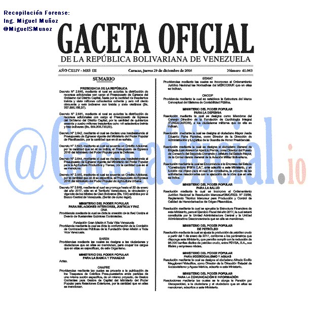 Gaceta Oficial 41063 del 29 diciembre 2016