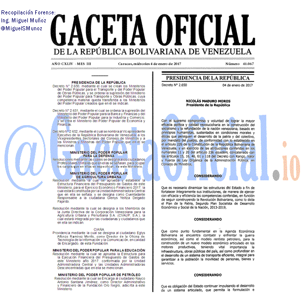 Gaceta Oficial 41067 del 4 enero 2017
