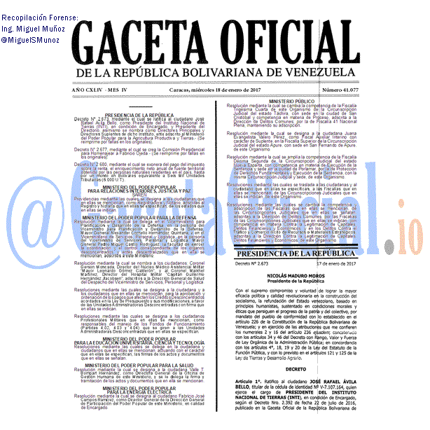 Gaceta Oficial 41077 del 18 enero 2017
