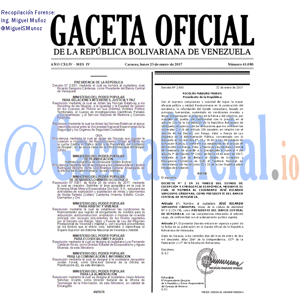 Gaceta Oficial 41080 del 23 enero 2017