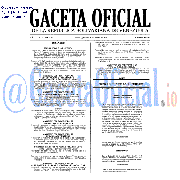 Gaceta Oficial 41083 del 26 enero 2017