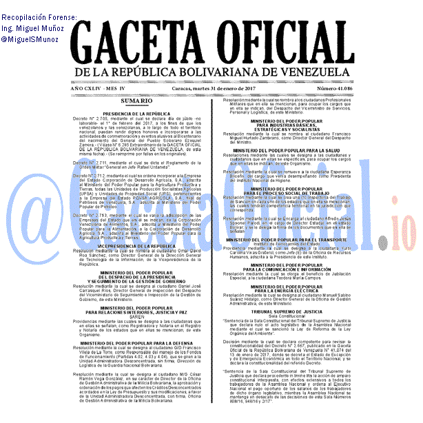 Gaceta Oficial 41086 del 31 enero 2017 Gaceta Oficial 41086 del 32 enero 2017