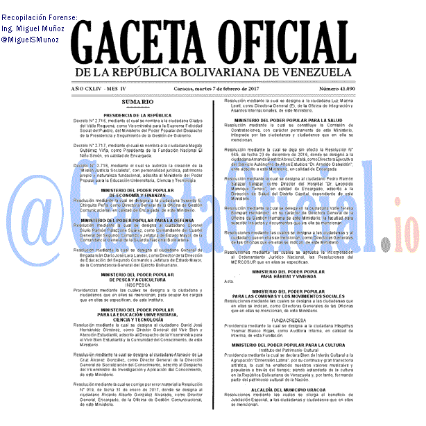 Gaceta Oficial 41090 del 7 febrero 2017