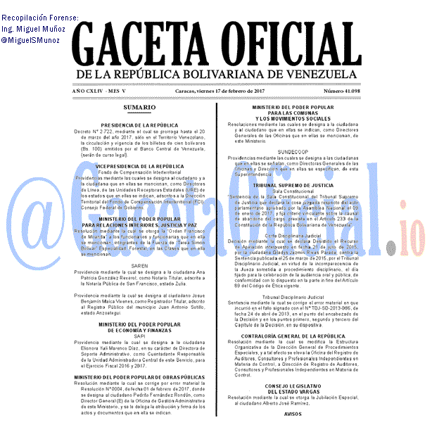 Gaceta Oficial 41098 del 17 febrero 2017