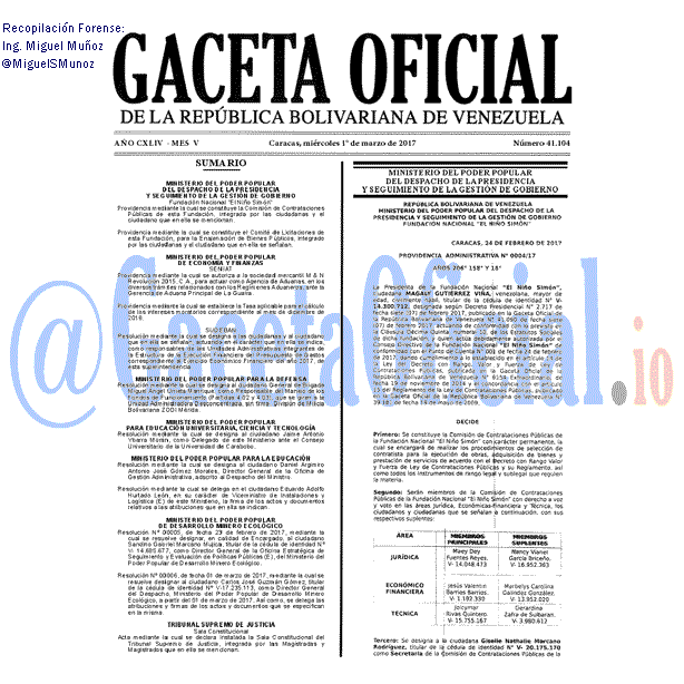 Gaceta Oficial 41104 del 1 marzo 2017