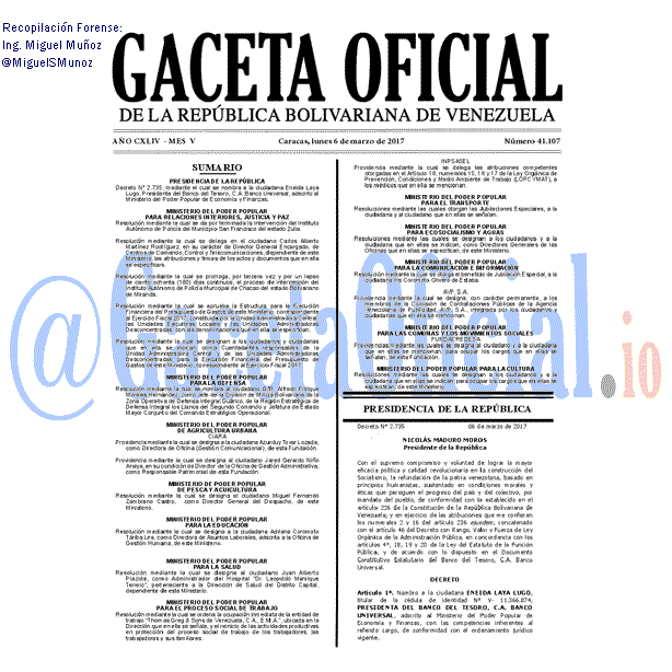 Gaceta Oficial 41107 del 6 marzo 2017