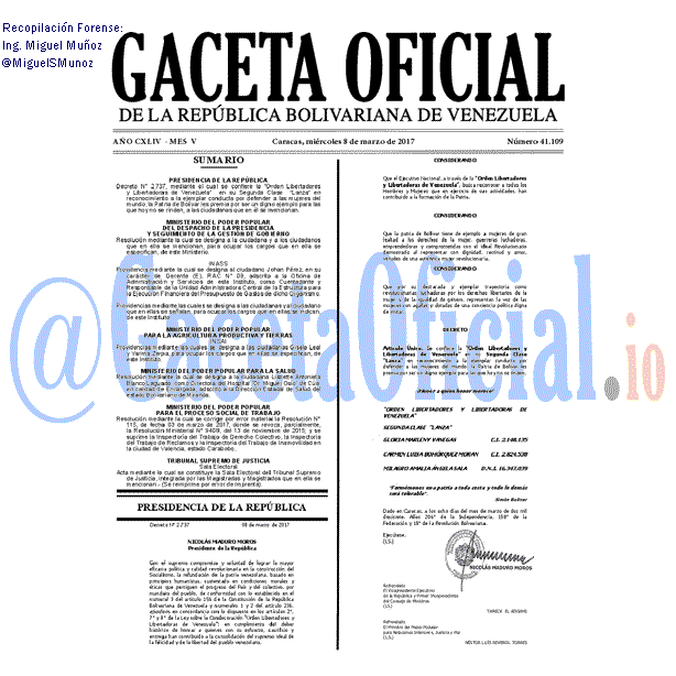 Gaceta Oficial 41109 del 8 marzo 2017