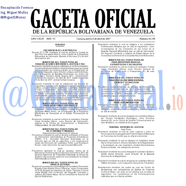 Gaceta Oficial 41130 del 6 abril 2017