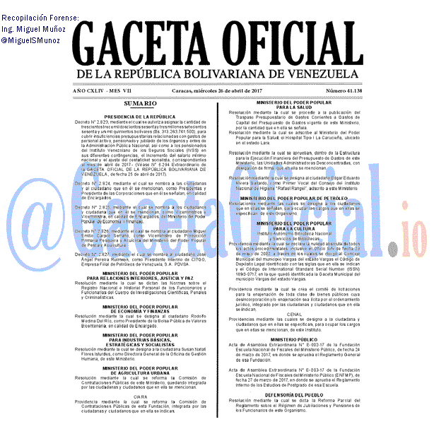 Gaceta Oficial 41138 del 26 abril 2017