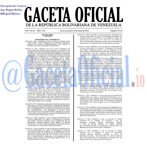 Gaceta Oficial 41151 del 16 mayo 2017