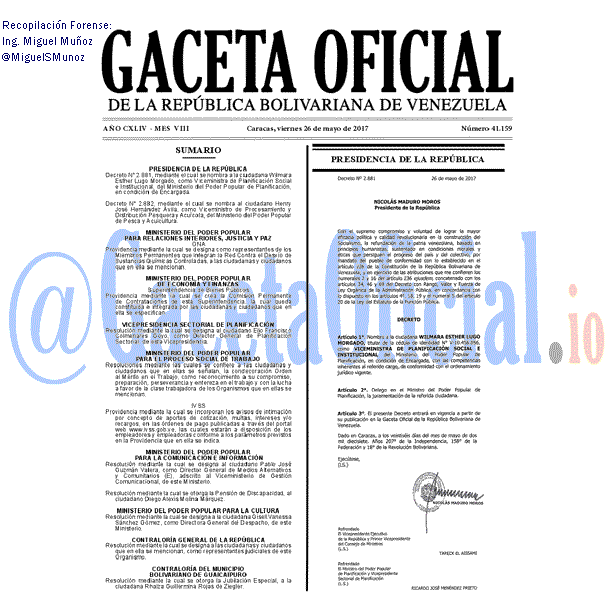 Gaceta Oficial 41159 del 26 mayo 2017