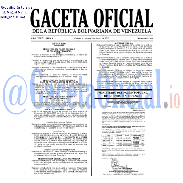 Gaceta Oficial 41164 del 2 junio 2017