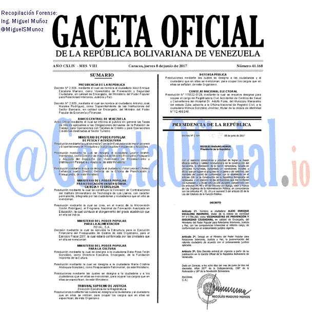 Gaceta Oficial 41168 del 8 junio 2017