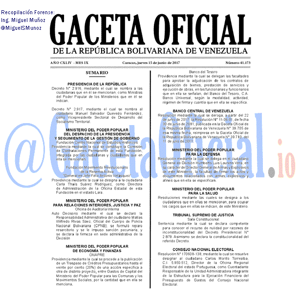 Gaceta Oficial 41173 del 15 junio 2017