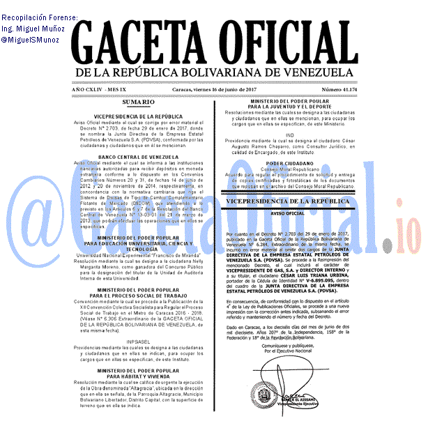 Gaceta Oficial 41174 del 16 junio 2017