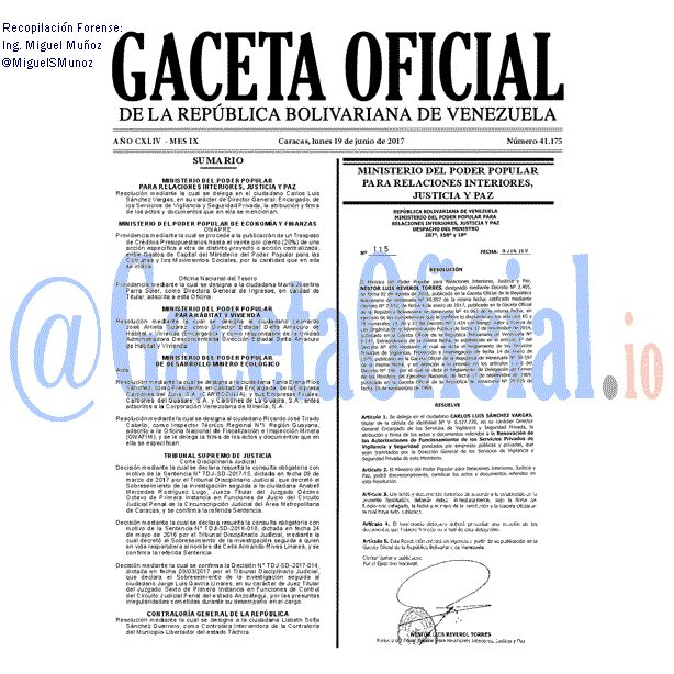 Gaceta Oficial 41175 del 19 junio 2017