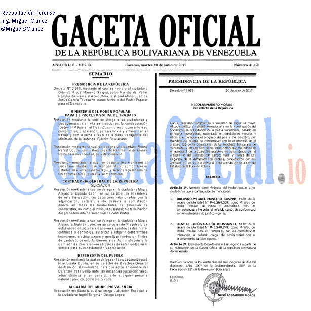 Gaceta Oficial 41176 del 20 junio 2017