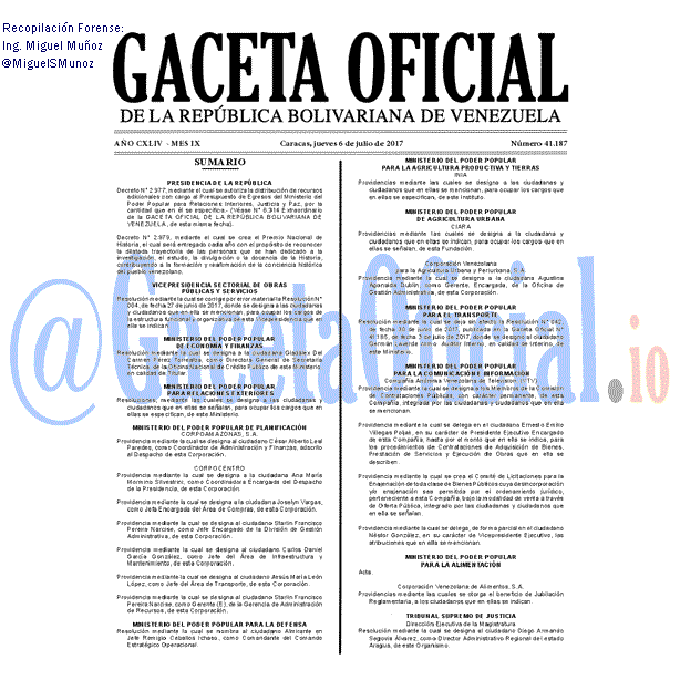 Gaceta Oficial 41187 del 6 julio 2017