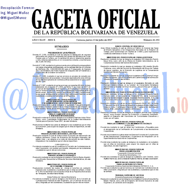 Gaceta Oficial 41192 del 13 julio 2017