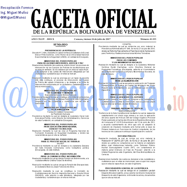 Gaceta Oficial 41193 del 14 julio 2017