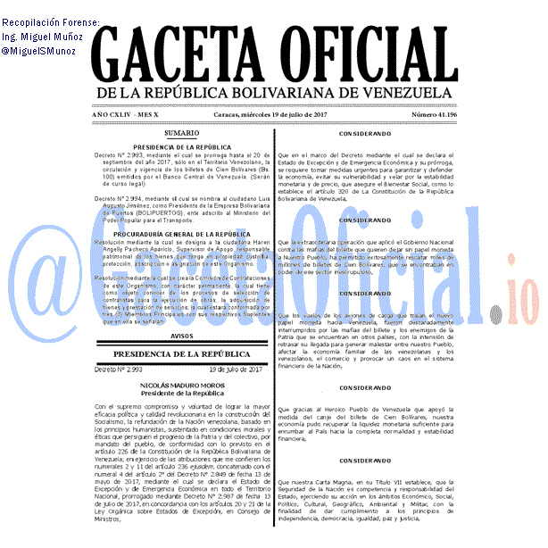 Gaceta Oficial 41196 del 19 julio 2017
