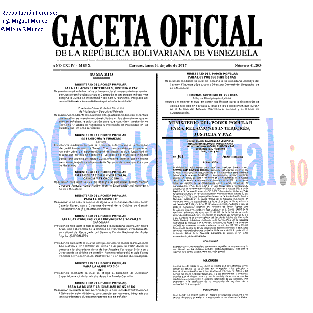 Gaceta Oficial 41203 del 31 julio 2017