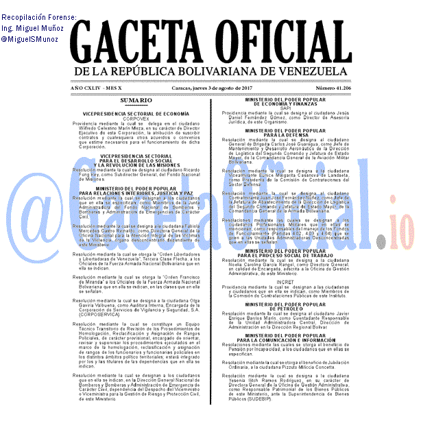 Gaceta Oficial 41206 del 3 agosto 2017