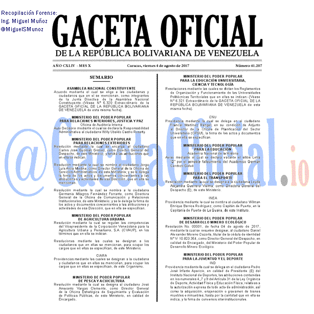 Gaceta Oficial 41207 del 4 agosto 2017 Gaceta Oficial 41207 del 4 agosto 2017