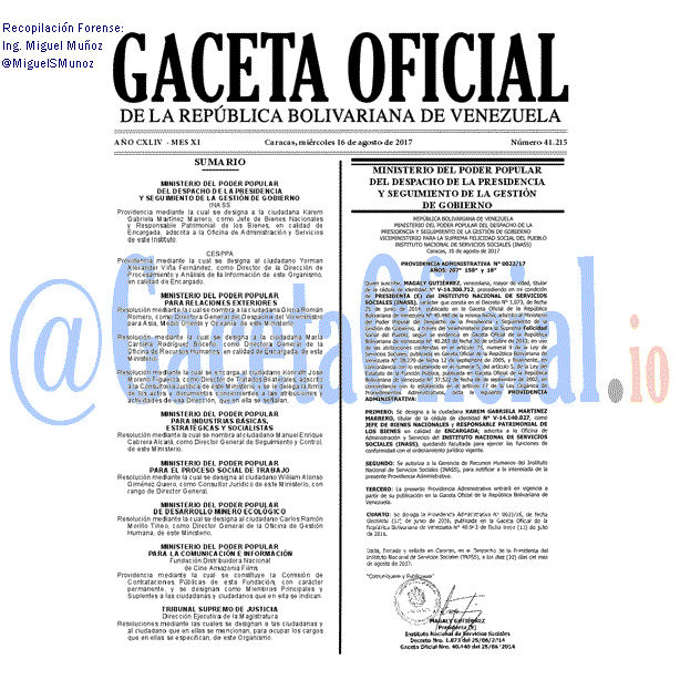 Gaceta Oficial 41215 del 16 agosto 2017