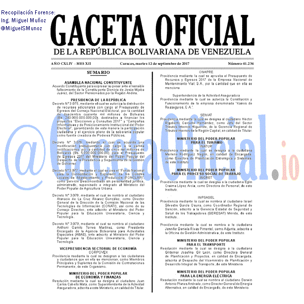 Gaceta Oficial 41234 del 12 septiembre 2017