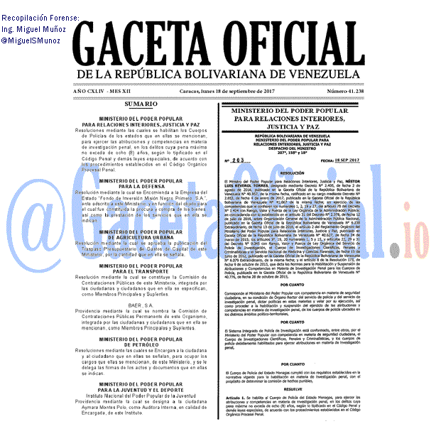 Gaceta Oficial 41238 del 18 septiembre 2017