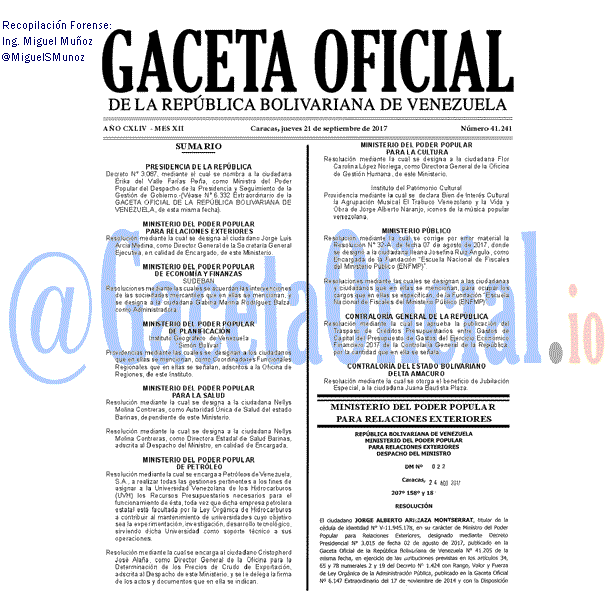 Gaceta Oficial 41241 del 21 septiembre 2017 Gaceta Oficial 41241 del 21 septiembre 2017