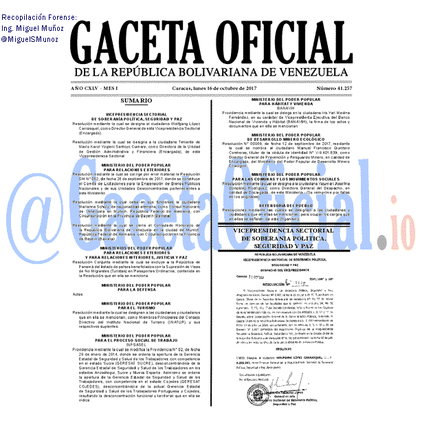 Gaceta Oficial 41257 del 16 octubre 2017